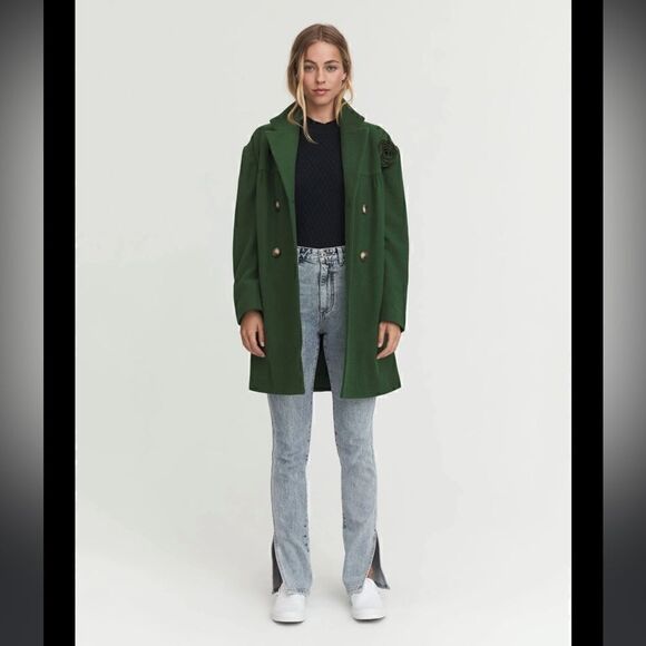 Something Navy Wool Blend Double Breasted Coat Green Women’s - Picture 1 of 14